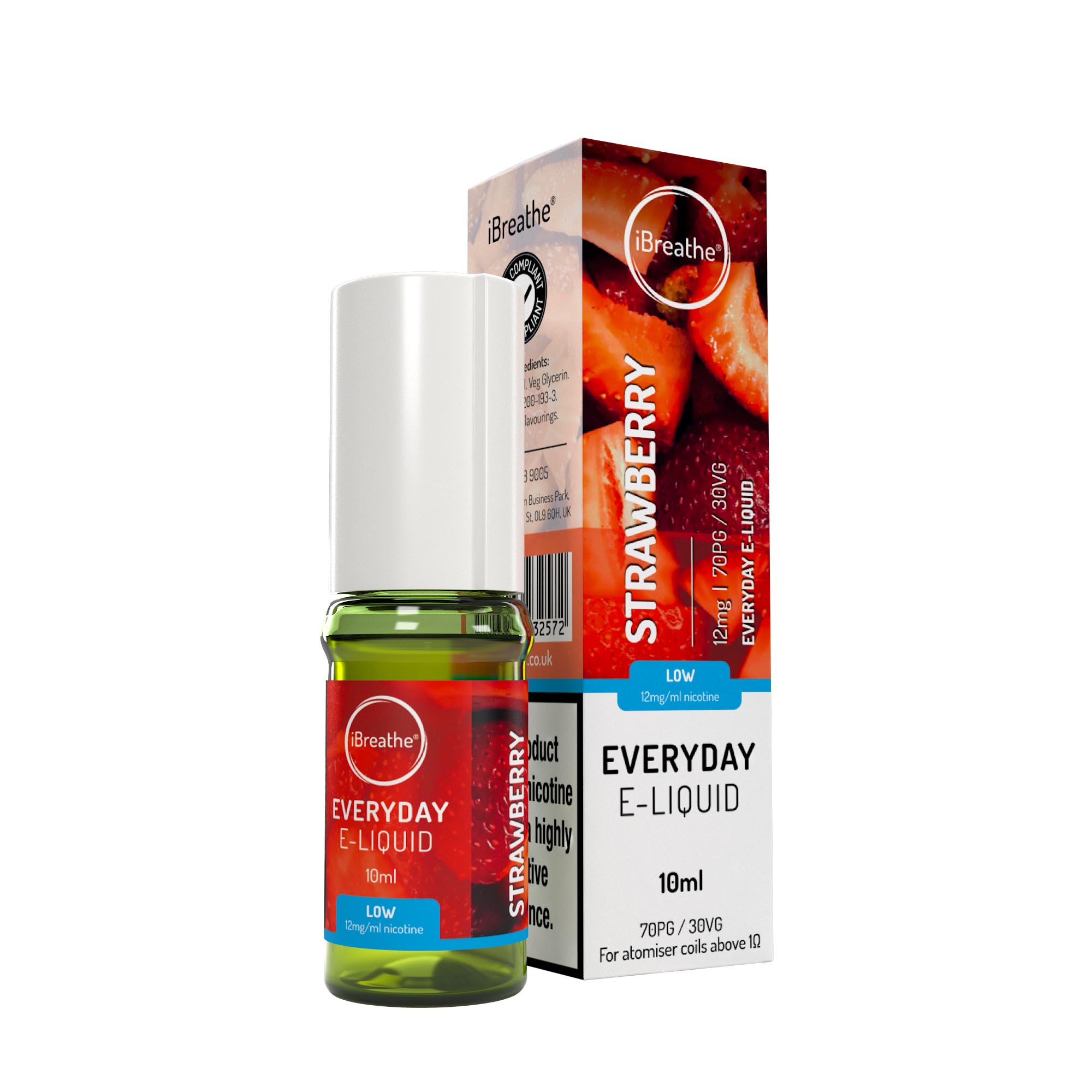 Strawberry (10ml, 70PG/30VG) – iBreathe High PG E-Liquid - Image 2
