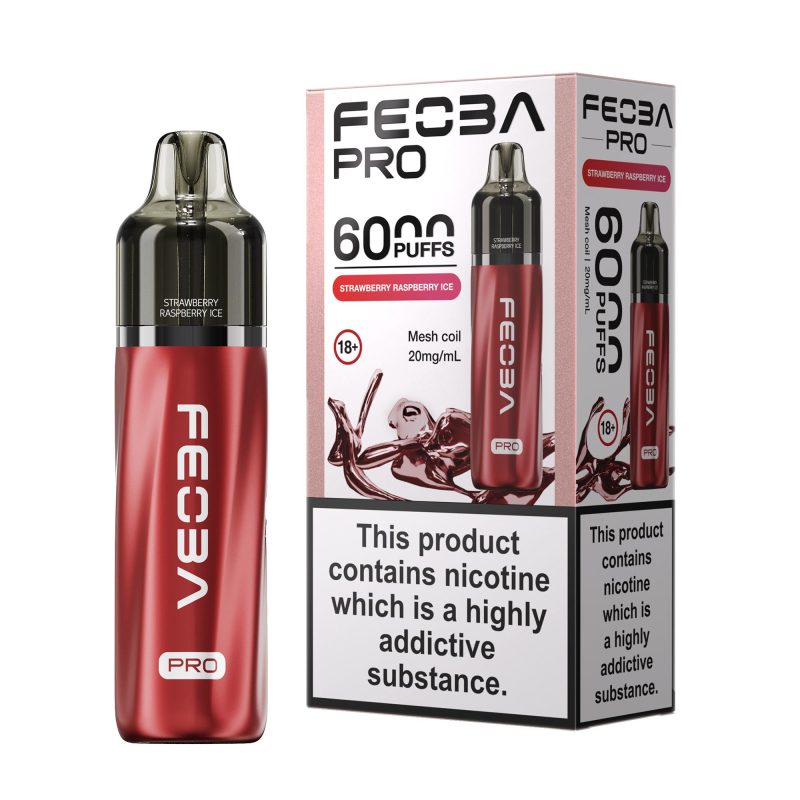Strawberry Raspberry Ice – Feoba Pro 6000 Vape Kit (2ml + 10ml Refillable Pod)